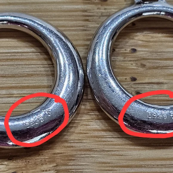 Vintage 925 Silver Circle Drop Earrings with Diamonds - Picture 10 of 12